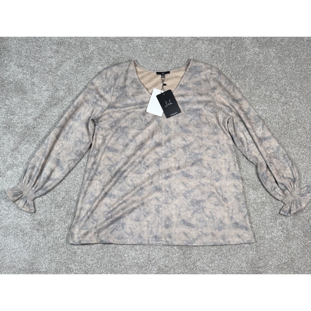 NWT Joh Apparel Abby Faux Suede L/S Ruffle Sleeve Two Tone Top Shirt Small